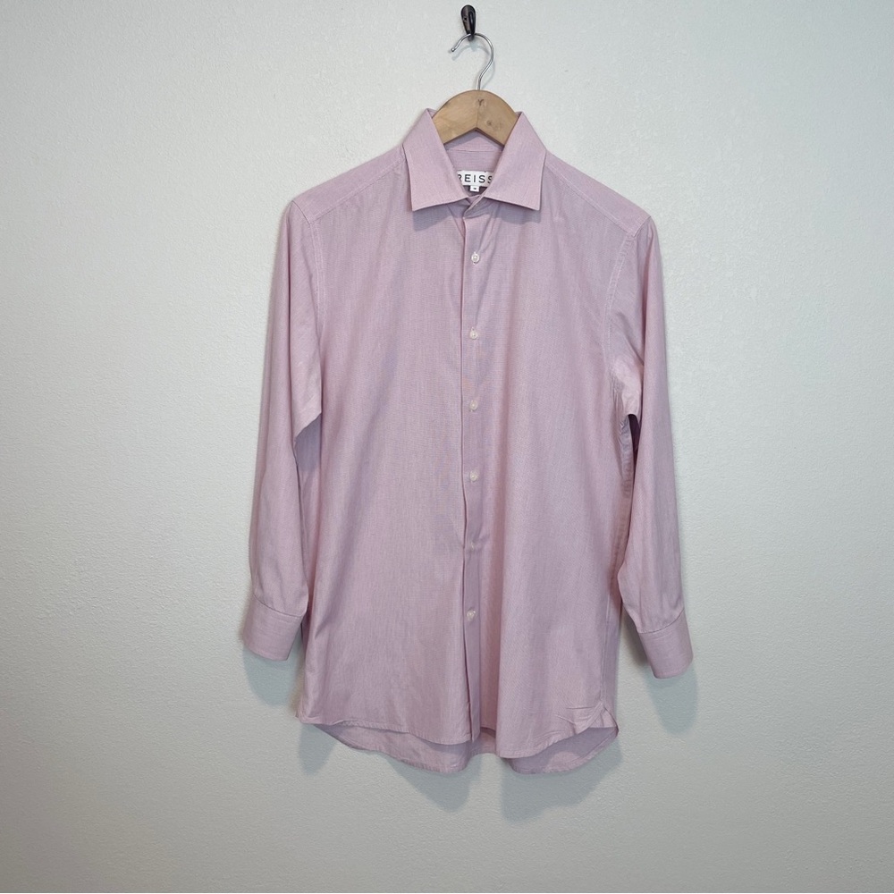 Reiss Men's Pink Grid Micro Check Pattern Shirt